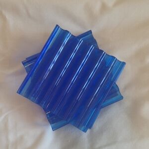 Blue Ribbed Glass Coasters